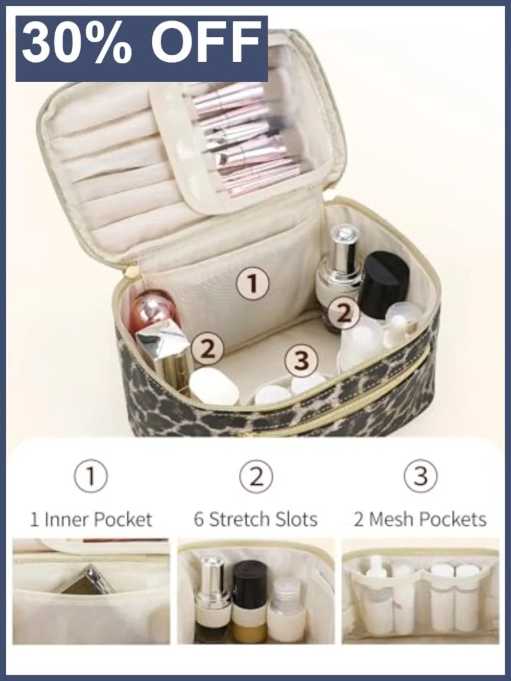 Vegan Leather Travel Makeup Case with Brush Compartment